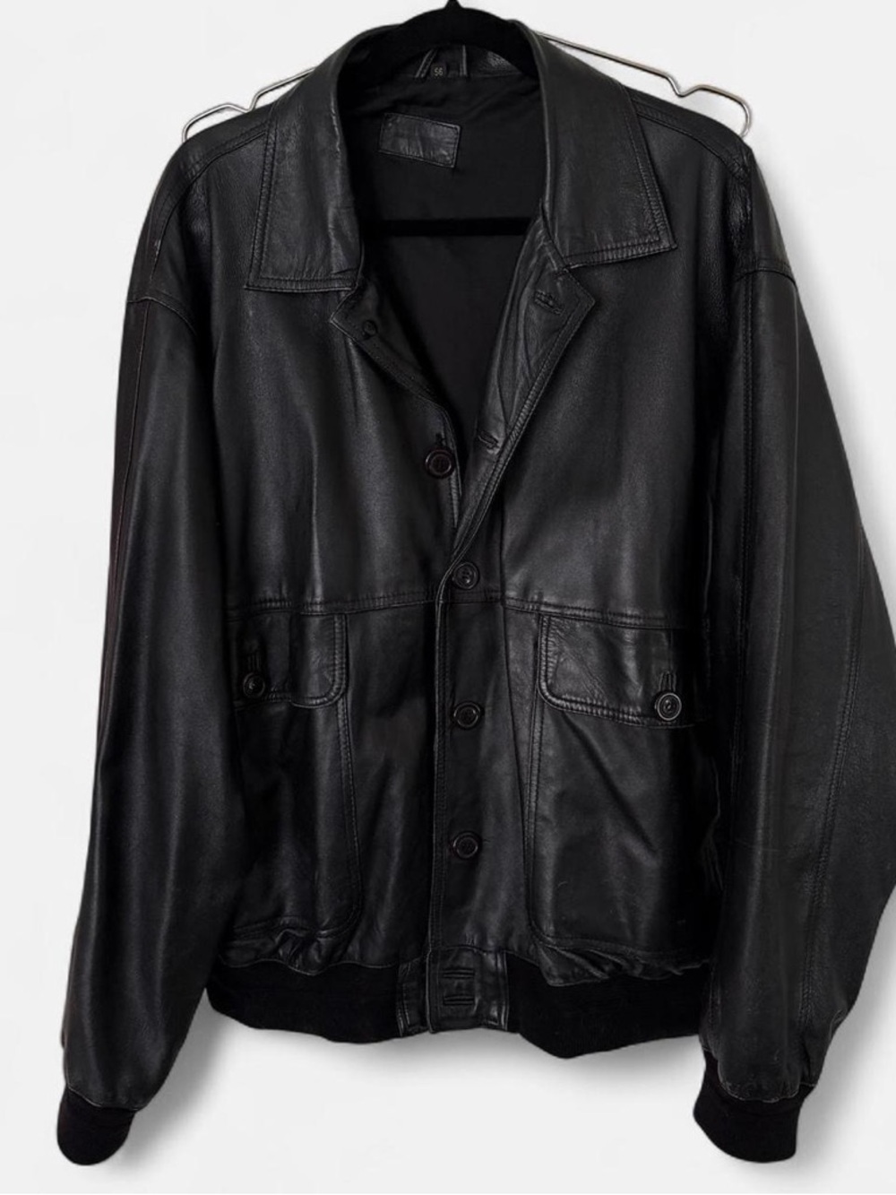 Black Oversized Leather Bomber Jacket